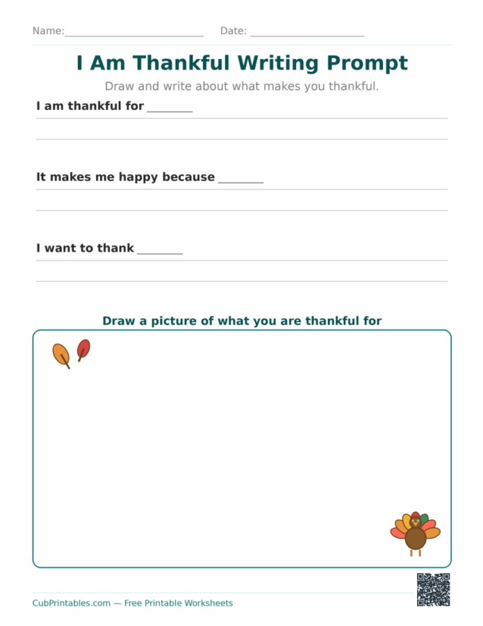 I Am Thankful Writing Prompt