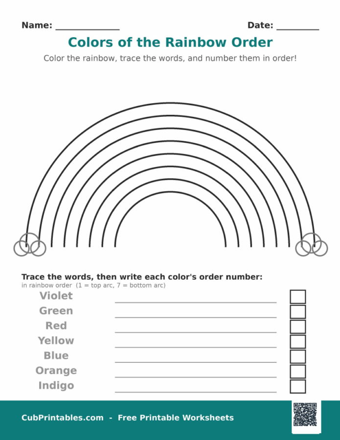 Colors of the Rainbow Order Worksheet