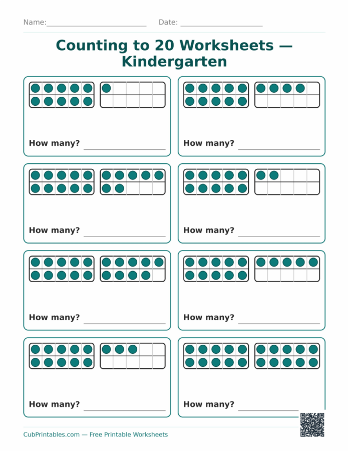 Counting to 20 Worksheets — Kindergarten