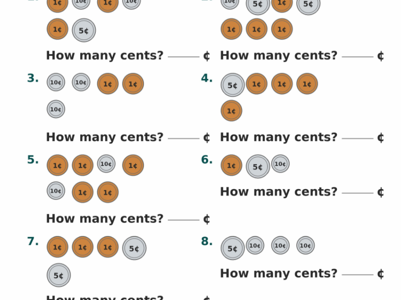 Counting Coins Worksheets Grade 1