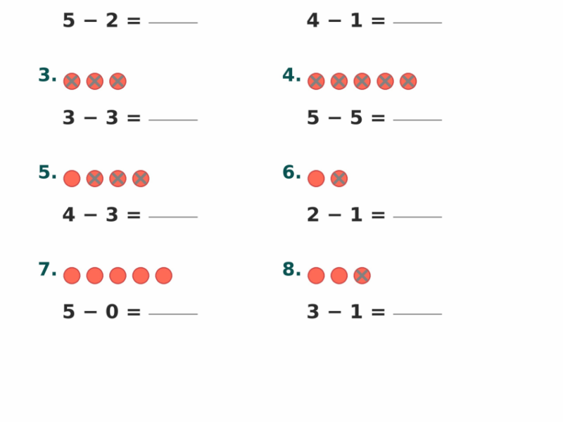 Subtraction with Pictures to 5 Kindergarten