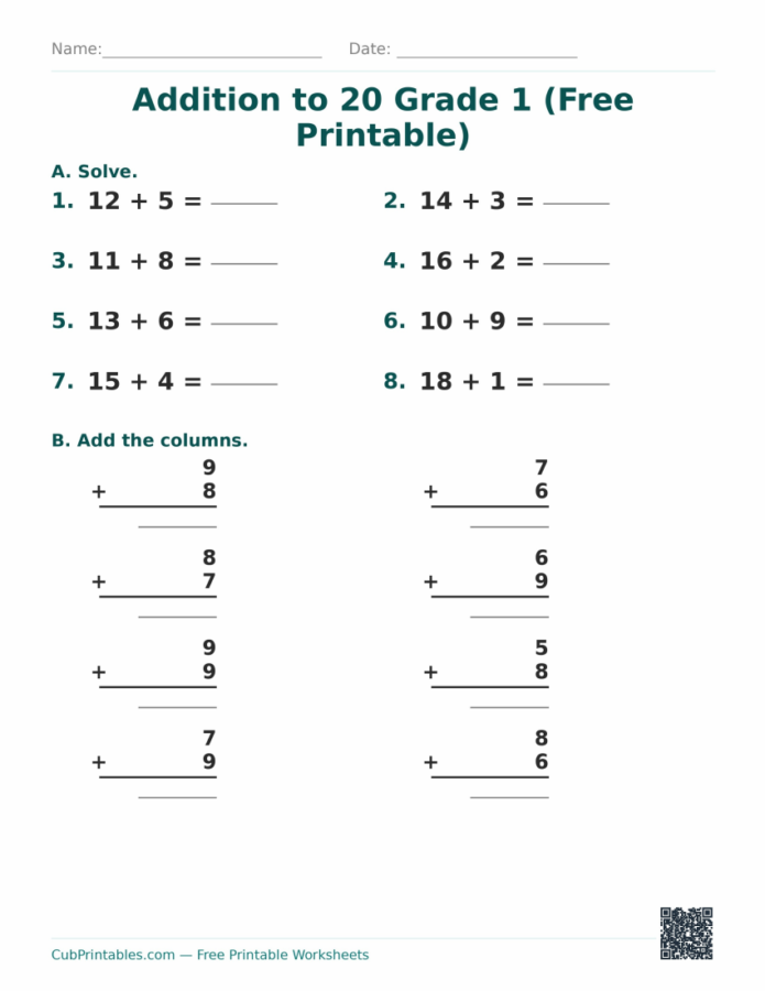 Addition to 20 Grade 1