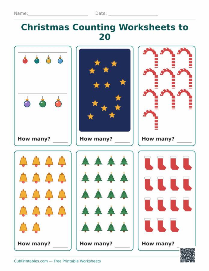 Christmas Counting Worksheets to 20