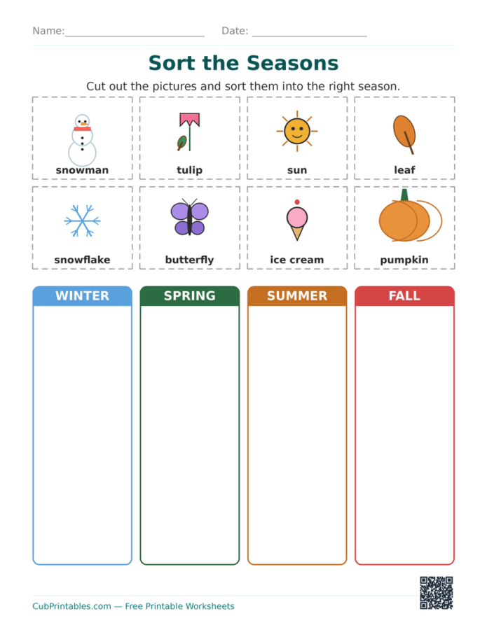Seasons Sort Worksheets