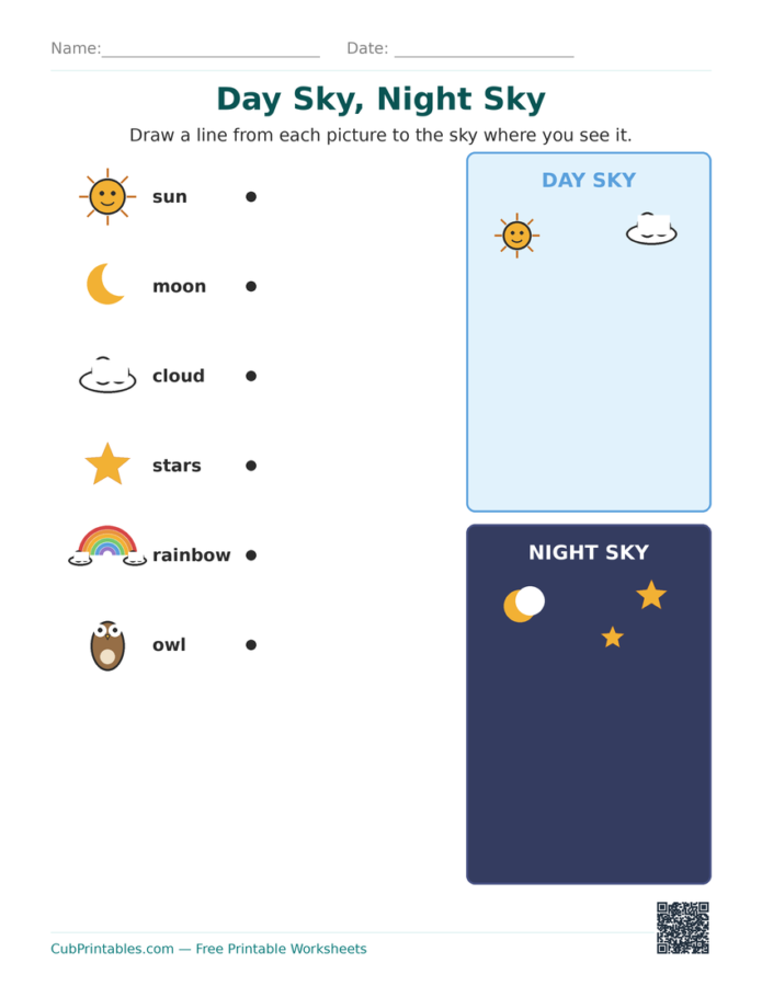Day and Night Sky Worksheets