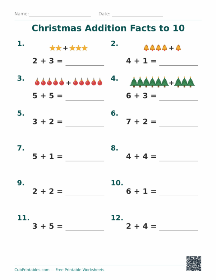 Christmas Addition Facts to 10