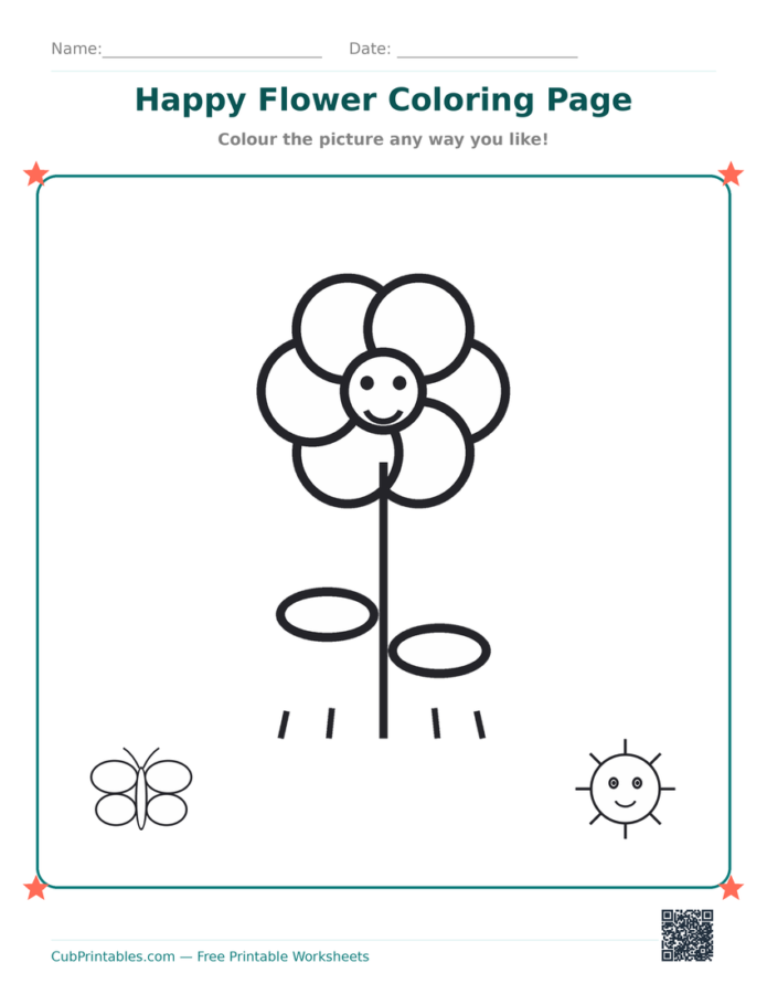 Happy Flower Coloring Page
