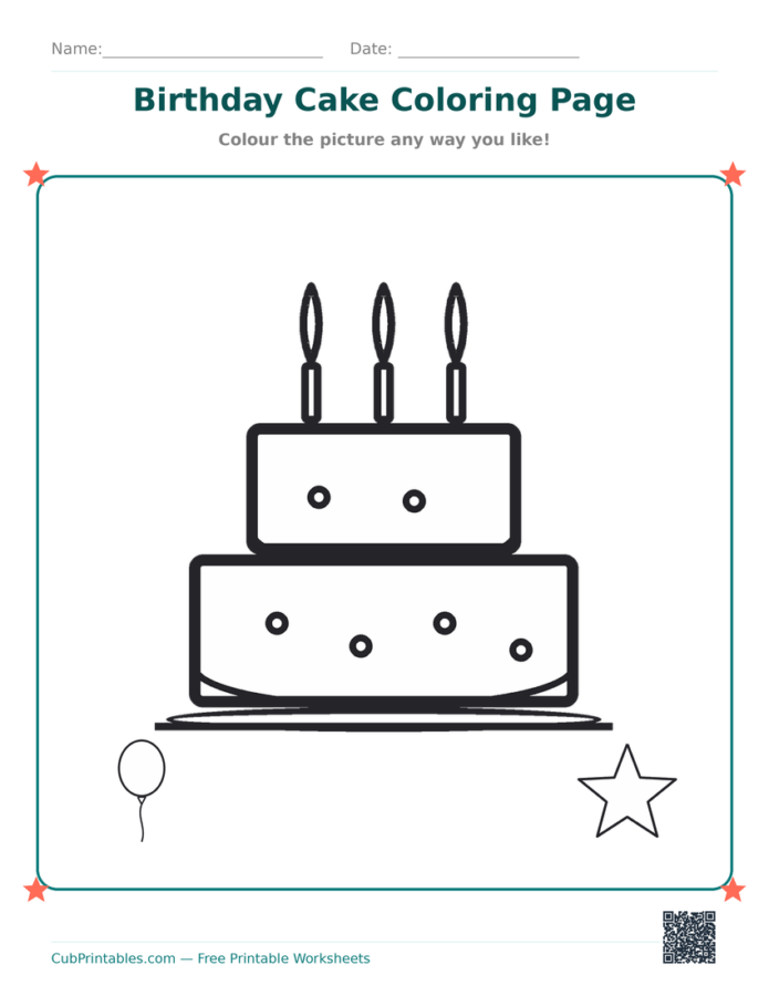 Birthday Cake Coloring Page