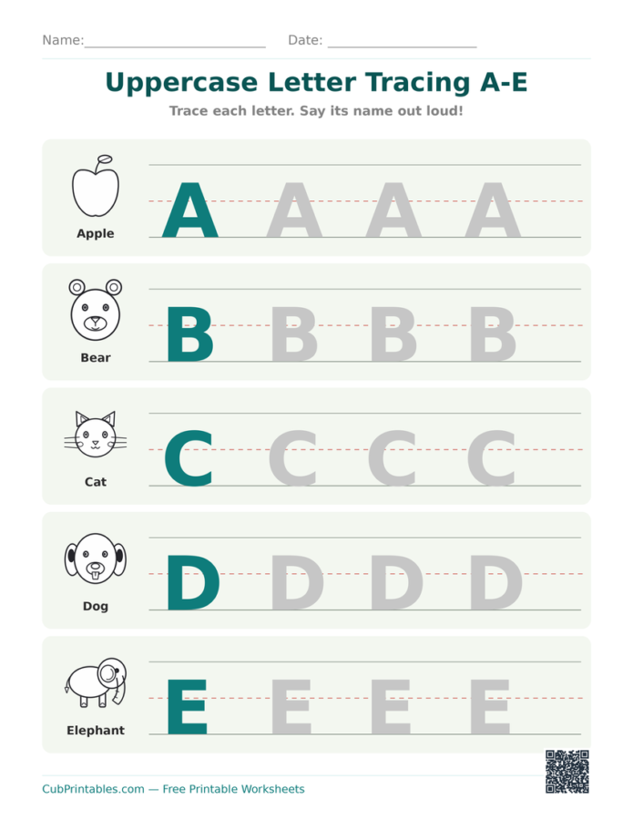 Uppercase Letter Tracing A-E
