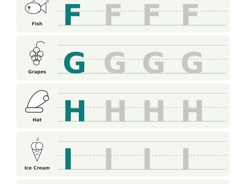 Uppercase Letter Tracing F-J