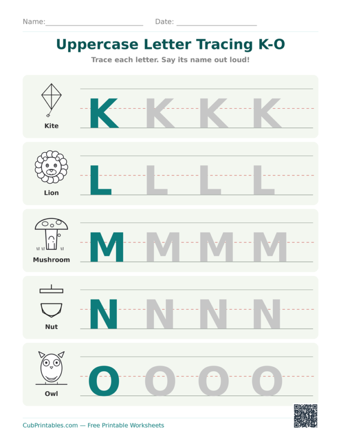 Uppercase Letter Tracing K-O