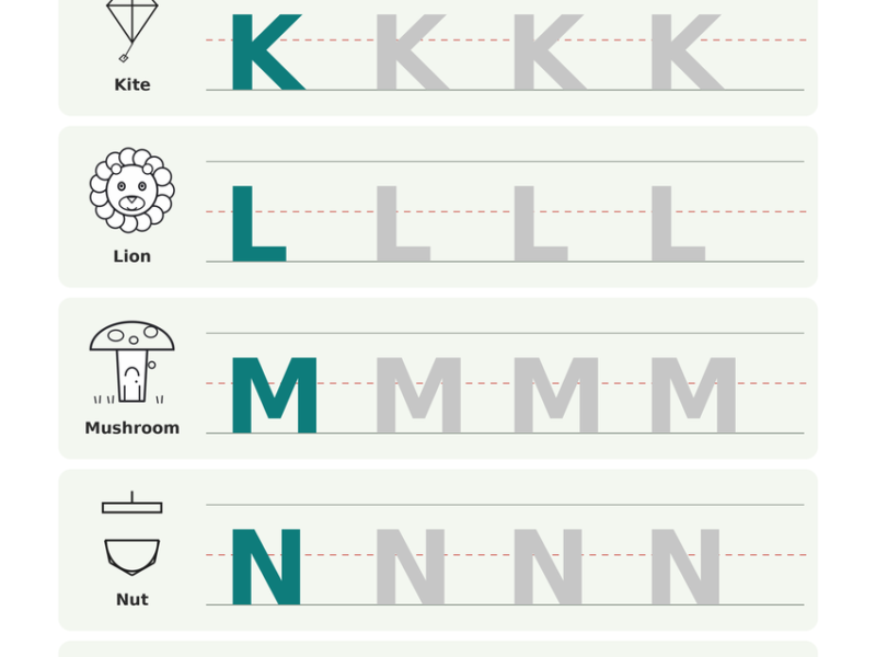 Uppercase Letter Tracing K-O