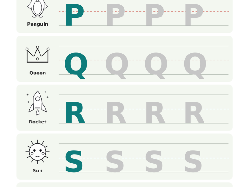 Uppercase Letter Tracing P-T