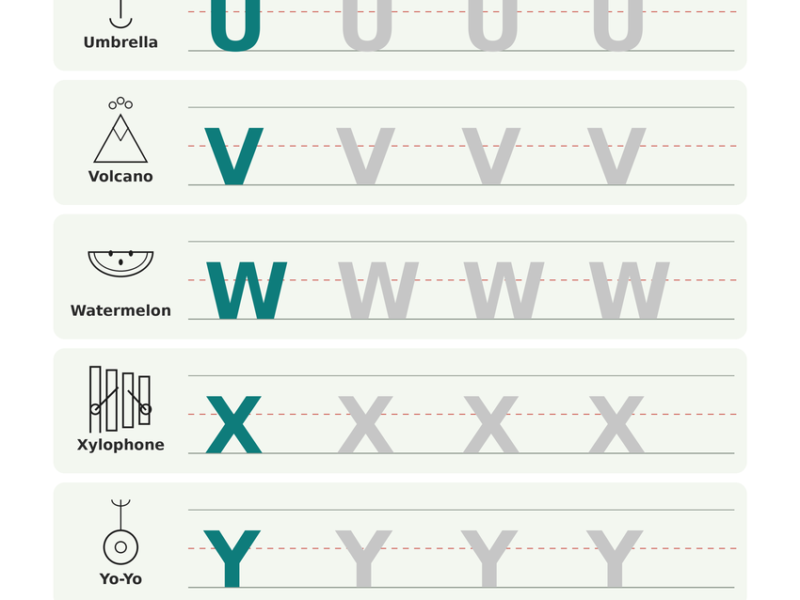 Uppercase Letter Tracing U-Z