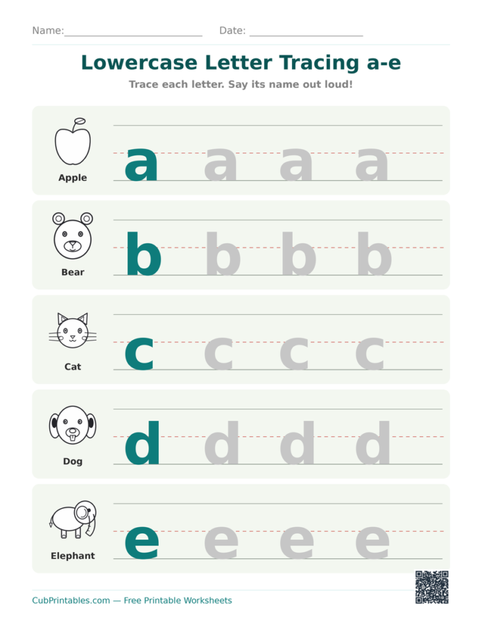 Lowercase Letter Tracing a-e